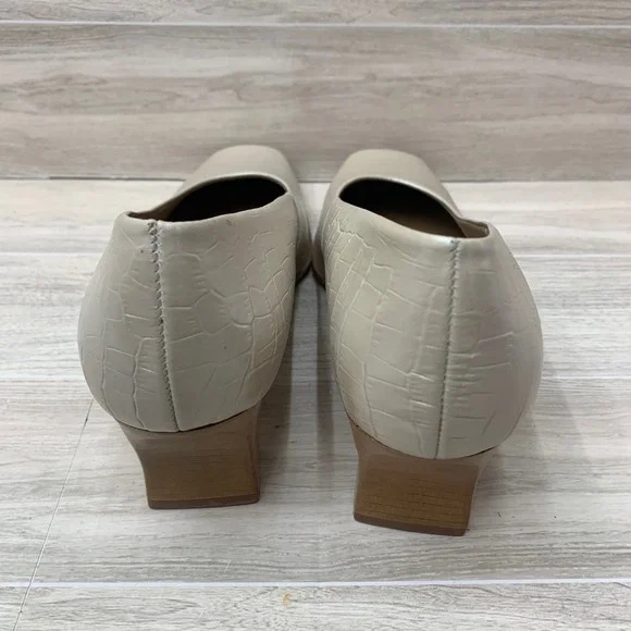 LifeStride Cream Croco Leather Square Toe Block Heel Pumps Mens 9M 90s Y2K - Picture 4 of 9